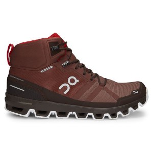 Men's On Running Cloudrock Waterproof Hiking Boots Chocolate / Red | 1208457_MY