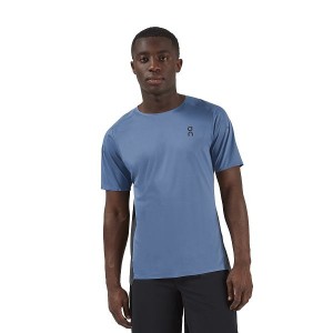 Men's On Running Performance-T 2 T Shirts Blue / Black | 593671_MY