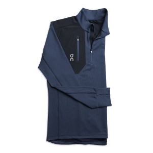 Men's On Running Weather 1 Shirts Navy / Black | 9517648_MY