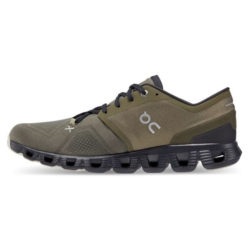 Men's On Running Cloud X 3 Road Running Shoes Olive | 4291375_MY
