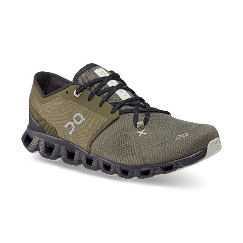 Men's On Running Cloud X 3 Road Running Shoes Olive | 4291375_MY