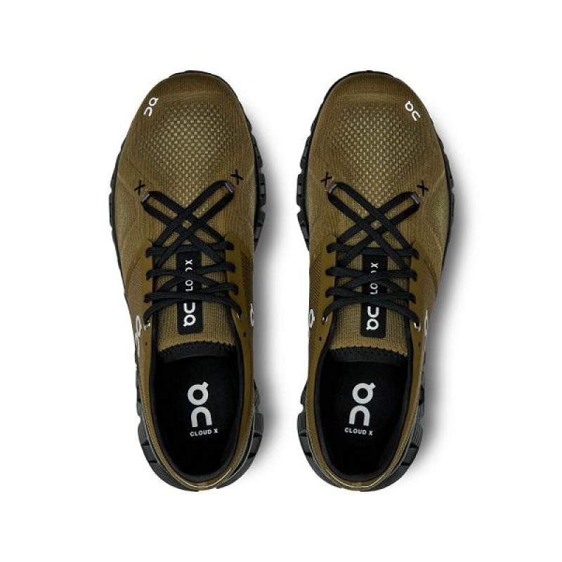 Men's On Running Cloud X 3 Road Running Shoes Olive / Black | 5376814_MY