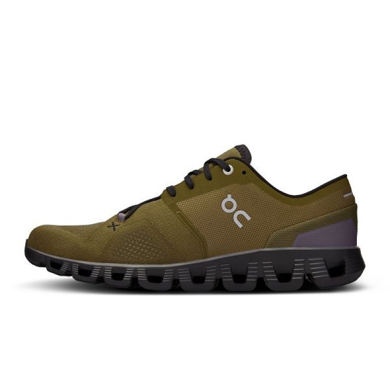 Men's On Running Cloud X 3 Road Running Shoes Olive / Black | 5376814_MY