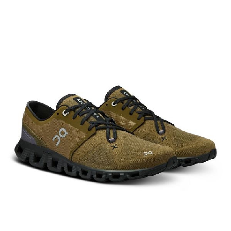 Men's On Running Cloud X 3 Road Running Shoes Olive / Black | 5376814_MY