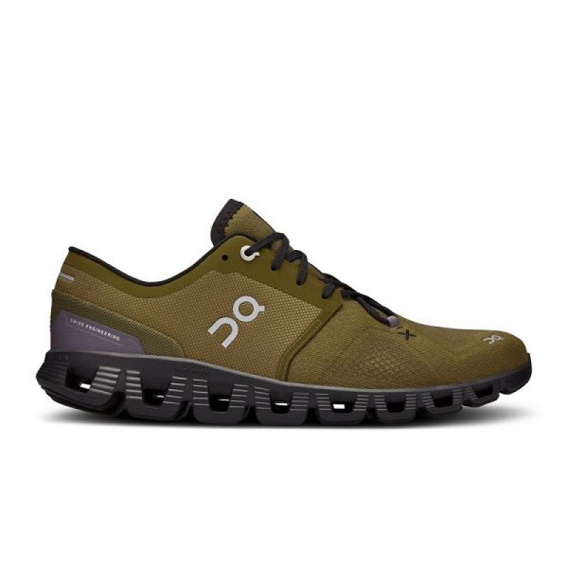 Men\'s On Running Cloud X 3 Road Running Shoes Olive / Black | 5376814_MY