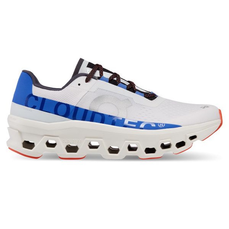 Men\'s On Running Cloudmonster Road Running Shoes White / Blue | 6519402_MY