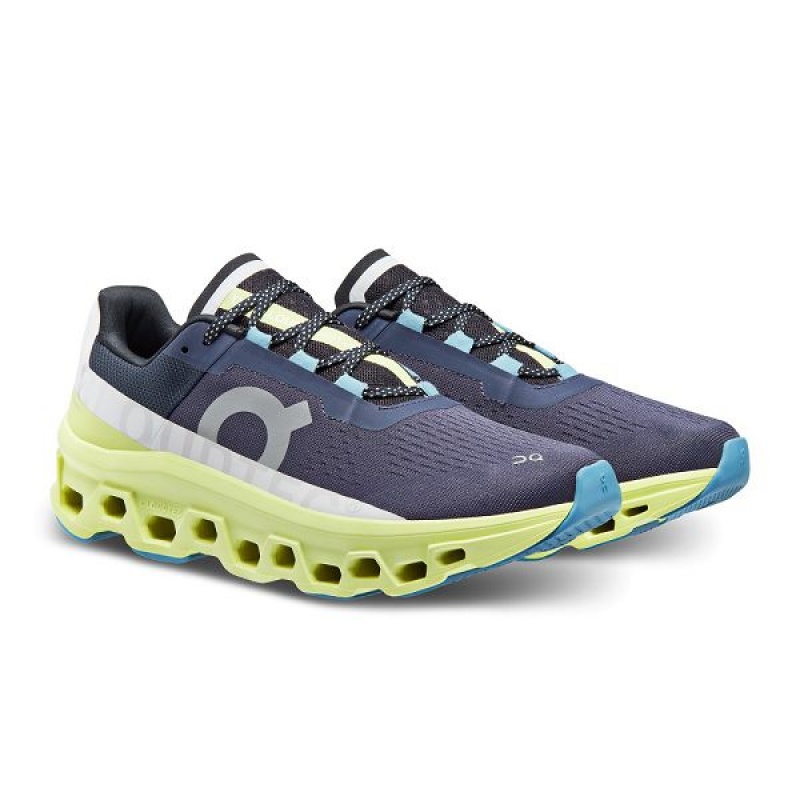 Men's On Running Cloudmonster Road Running Shoes Navy / green | 6059873_MY