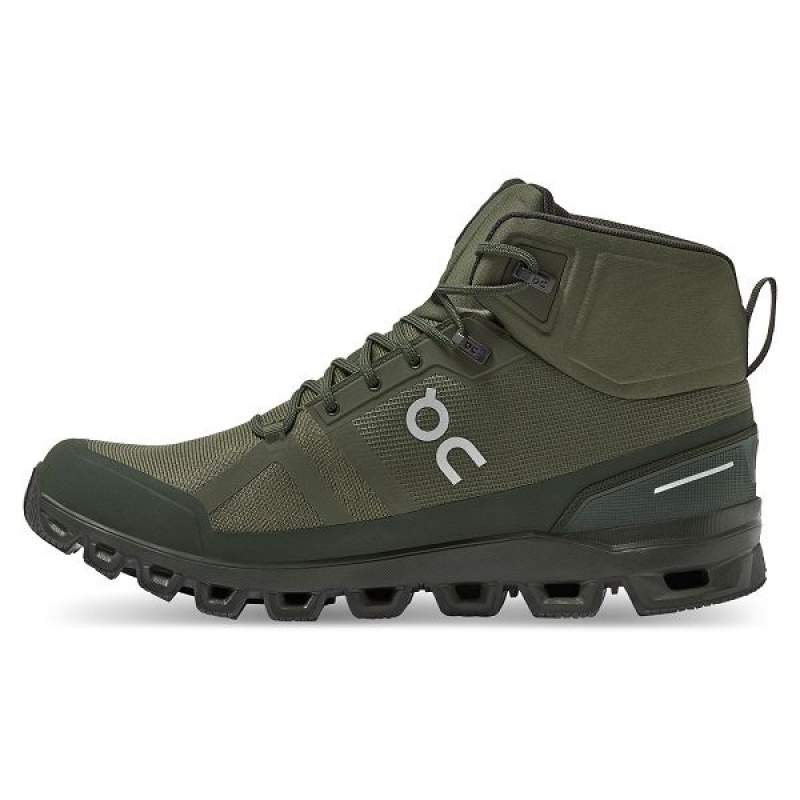 Men's On Running Cloudrock Waterproof Hiking Boots Olive | 8065974_MY