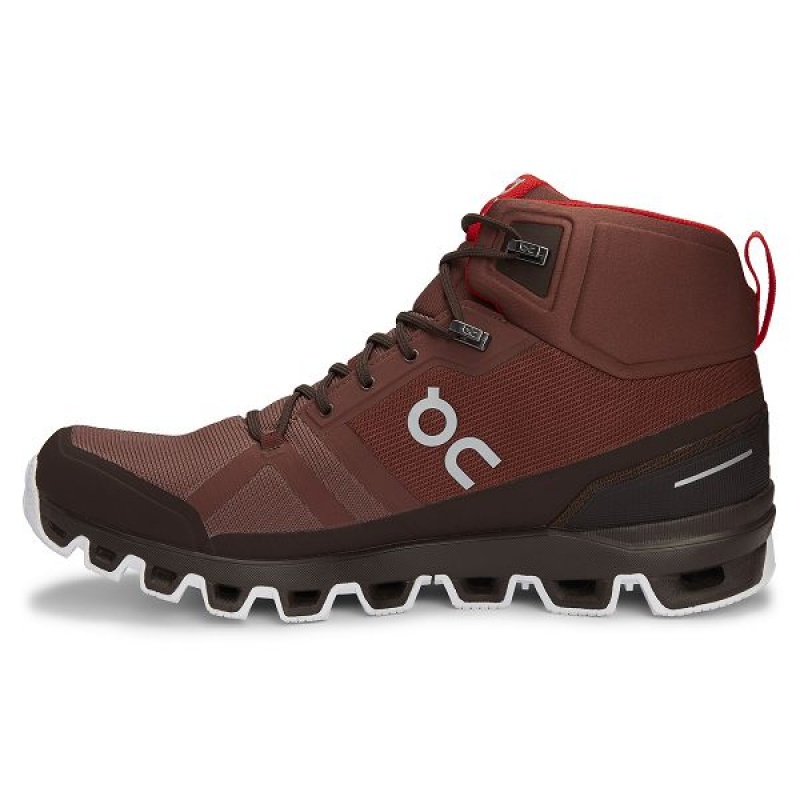 Men's On Running Cloudrock Waterproof Hiking Boots Chocolate / Red | 1208457_MY