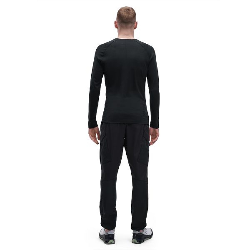 Men's On Running Merino Long-T T Shirts Black | 4839527_MY