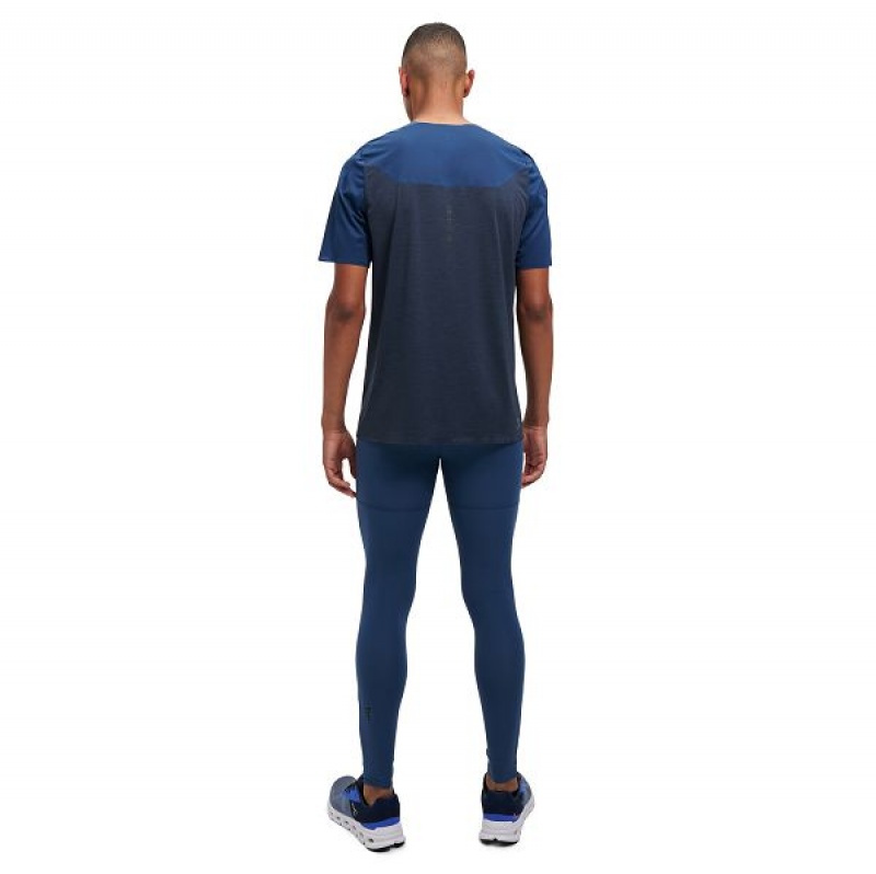 Men's On Running Performance-T 2 T Shirts Blue / Navy | 3927540_MY