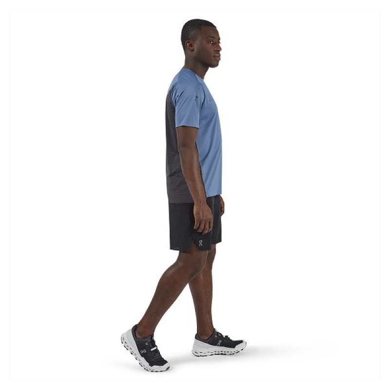 Men's On Running Performance-T 2 T Shirts Blue / Black | 593671_MY