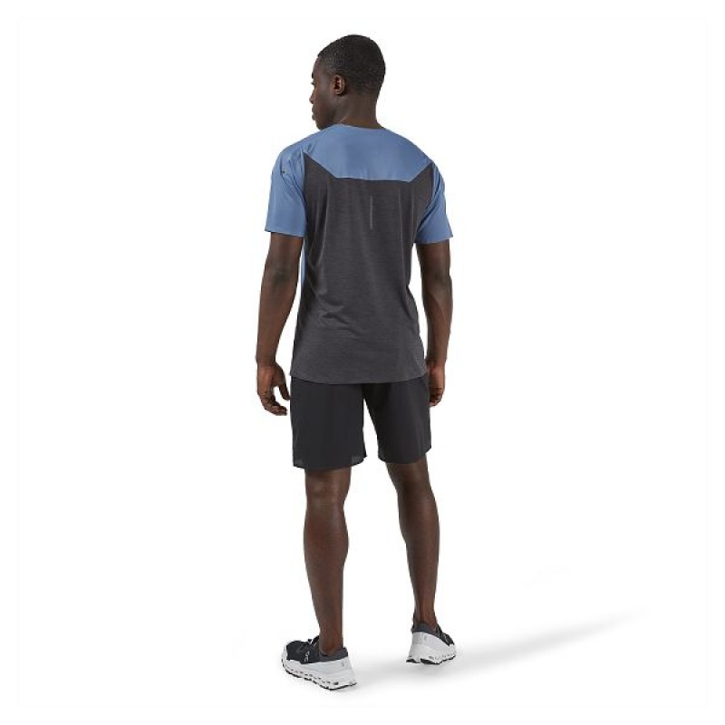 Men's On Running Performance-T 2 T Shirts Blue / Black | 593671_MY