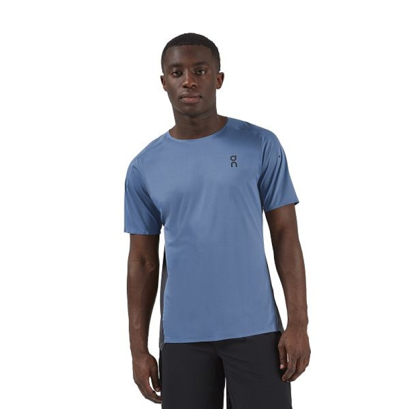 Men\'s On Running Performance-T 2 T Shirts Blue / Black | 593671_MY