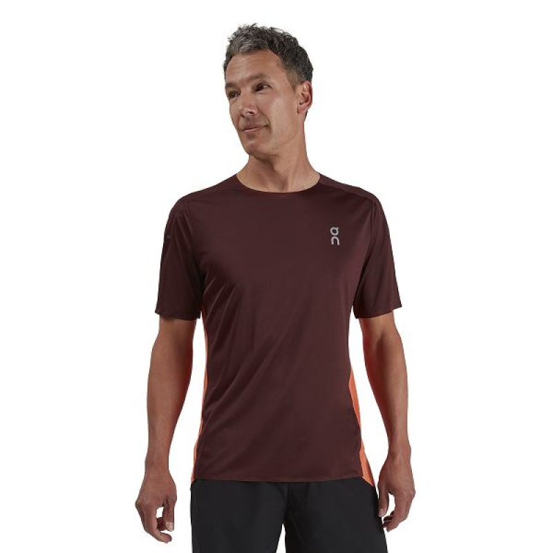 Men\'s On Running Performance-T 2 T Shirts Burgundy / Brown | 7691842_MY