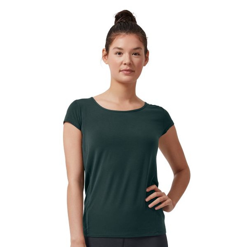 Women\'s On Running Active-T Breathe T Shirts Dark Green | 2014863_MY