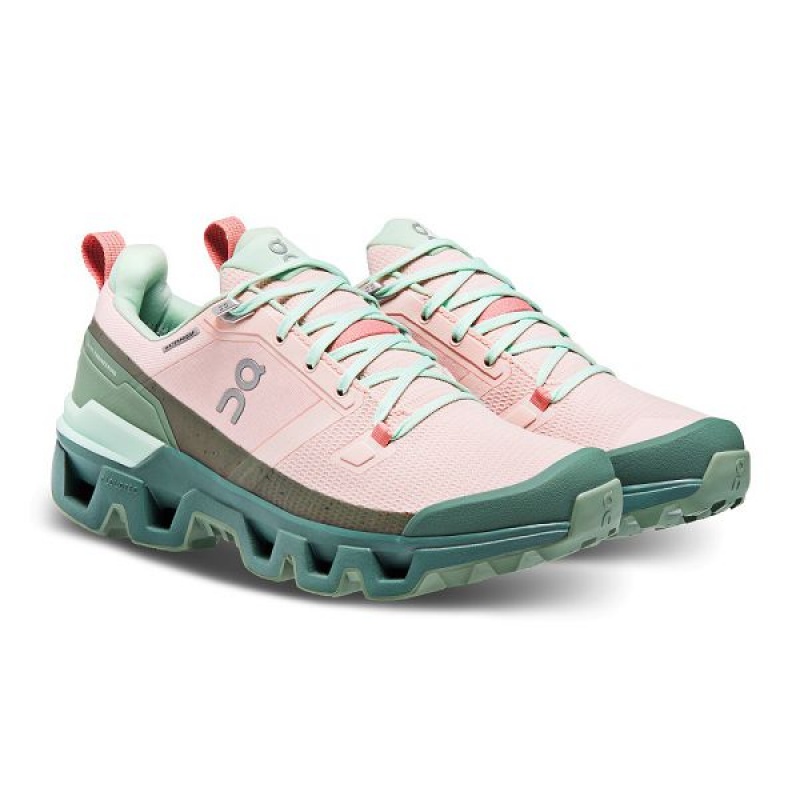 Women's On Running Cloudwander Waterproof Hiking Shoes Pink / Green | 1478526_MY