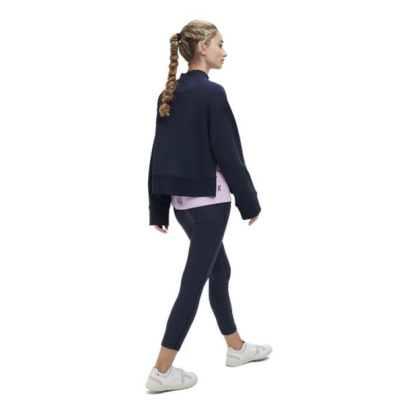 Women's On Running Crew Neck Sweatshirts Navy | 9761853_MY