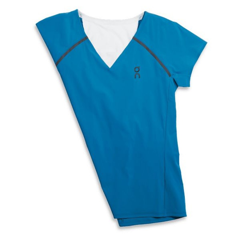 Women\'s On Running Performance-T 1 T Shirts Blue / White | 6452790_MY