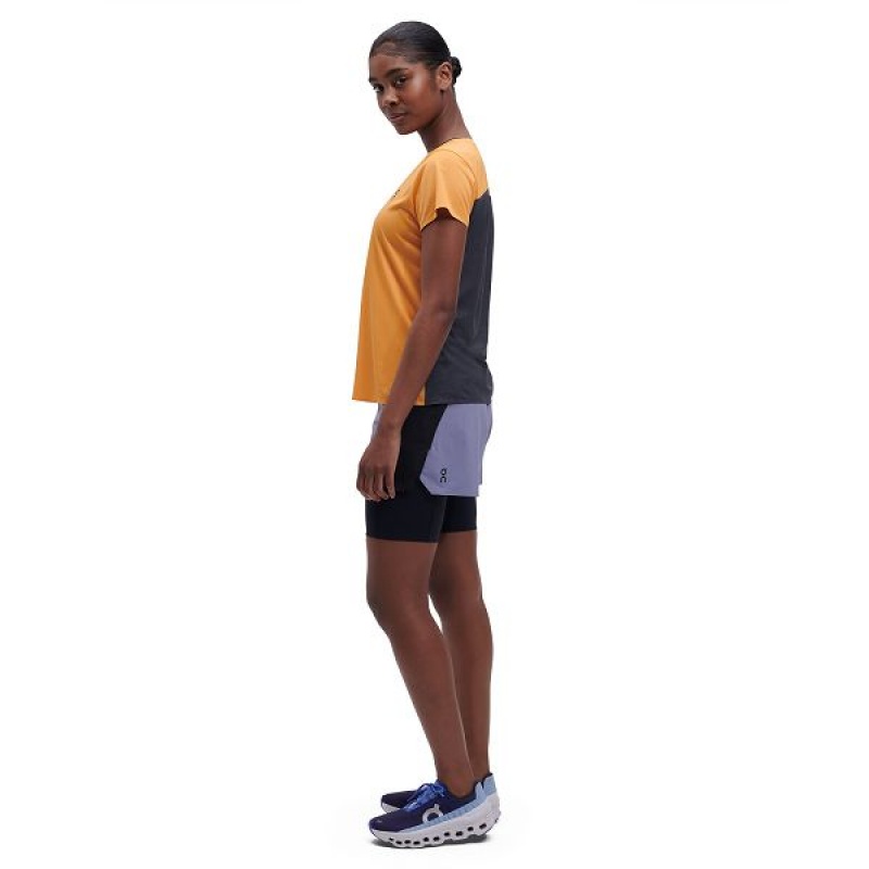 Women's On Running Performance-T 2 T Shirts Mango / Black | 572381_MY