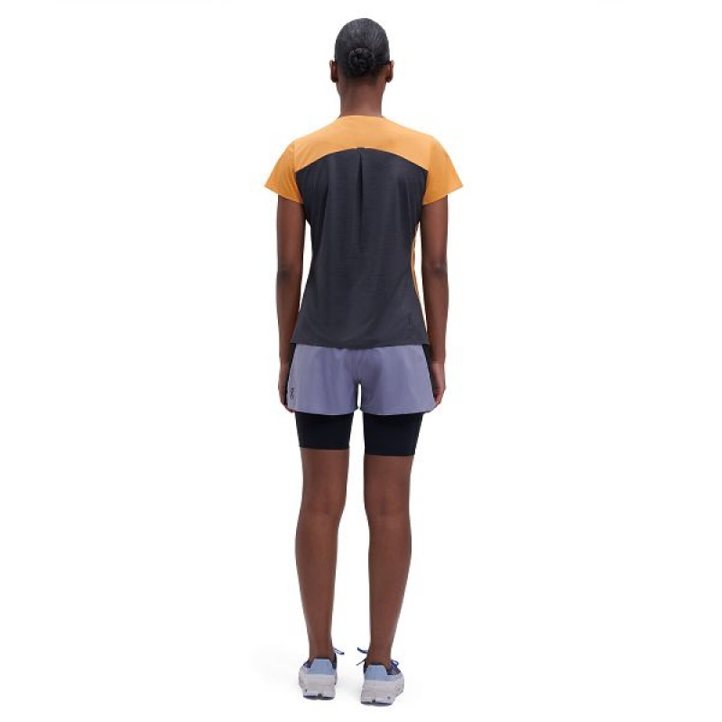 Women's On Running Performance-T 2 T Shirts Mango / Black | 572381_MY