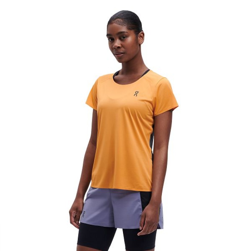 Women\'s On Running Performance-T 2 T Shirts Mango / Black | 572381_MY