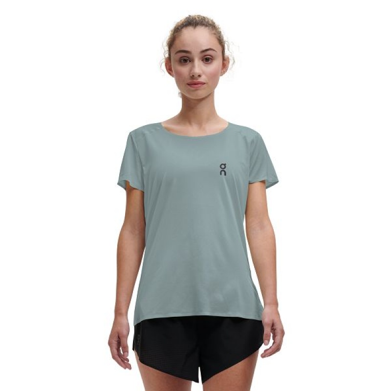 Women\'s On Running Performance-T 2 T Shirts Green / Black | 4790536_MY