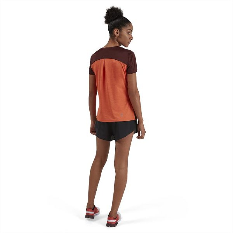 Women's On Running Performance-T 2 T Shirts Burgundy / Brown | 8450926_MY