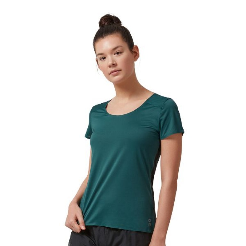 Women\'s On Running Performance-T 4 T Shirts Green / Black | 1925843_MY