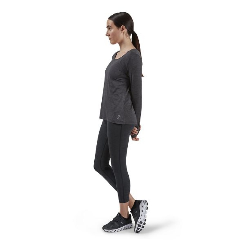 Women's On Running Performance Long-T T Shirts Black | 584197_MY