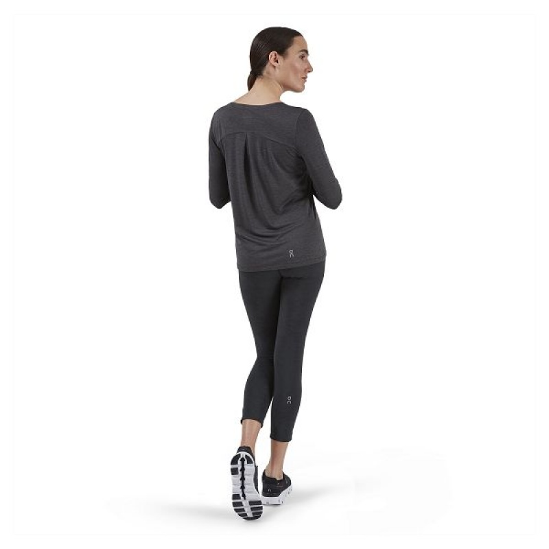 Women's On Running Performance Long-T T Shirts Black | 584197_MY