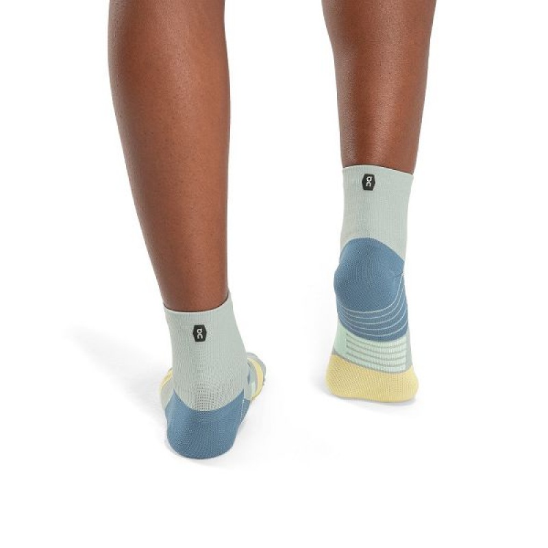 Women's On Running Performance Mid Socks Blue / Green | 8027536_MY