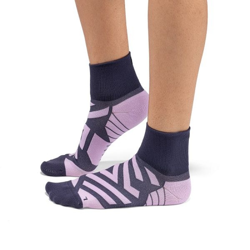 Women\'s On Running Performance Mid Socks Navy / Pink | 7638102_MY