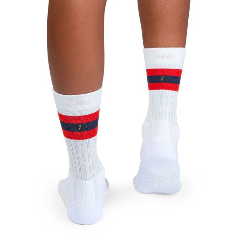 Women's On Running Tennis Socks White / Red | 5283109_MY